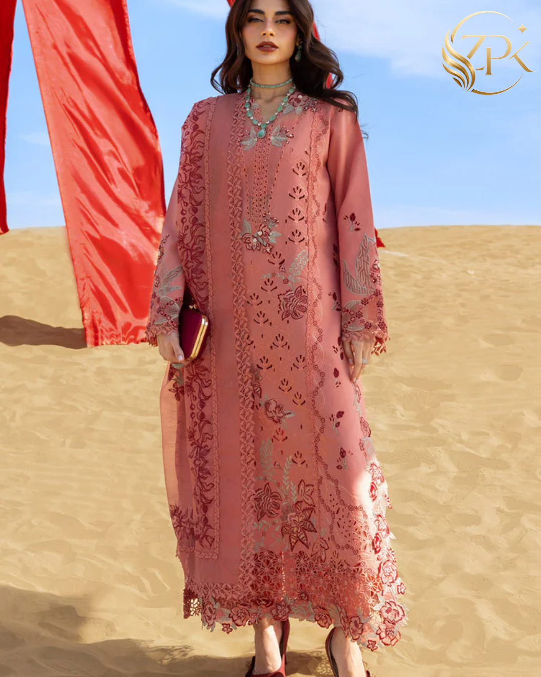 RANG RASIYA-3PC LAWN CHIKANKARI EMBROIDERED SHIRT WITH KHAADI NET EMBROIDERED DUPATTA AND TROUSER -ZPK-4775