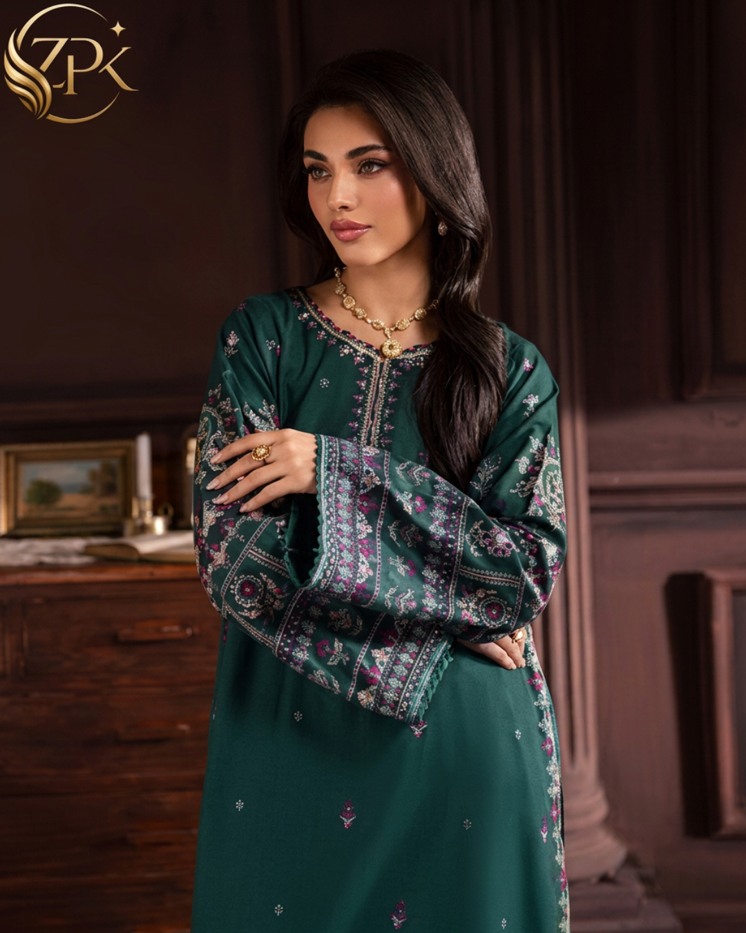 BATIK-2PIECE LAWN SEQUIN EMB SHIRT WITH LAWN EMB SLEEVES-ZPK-246