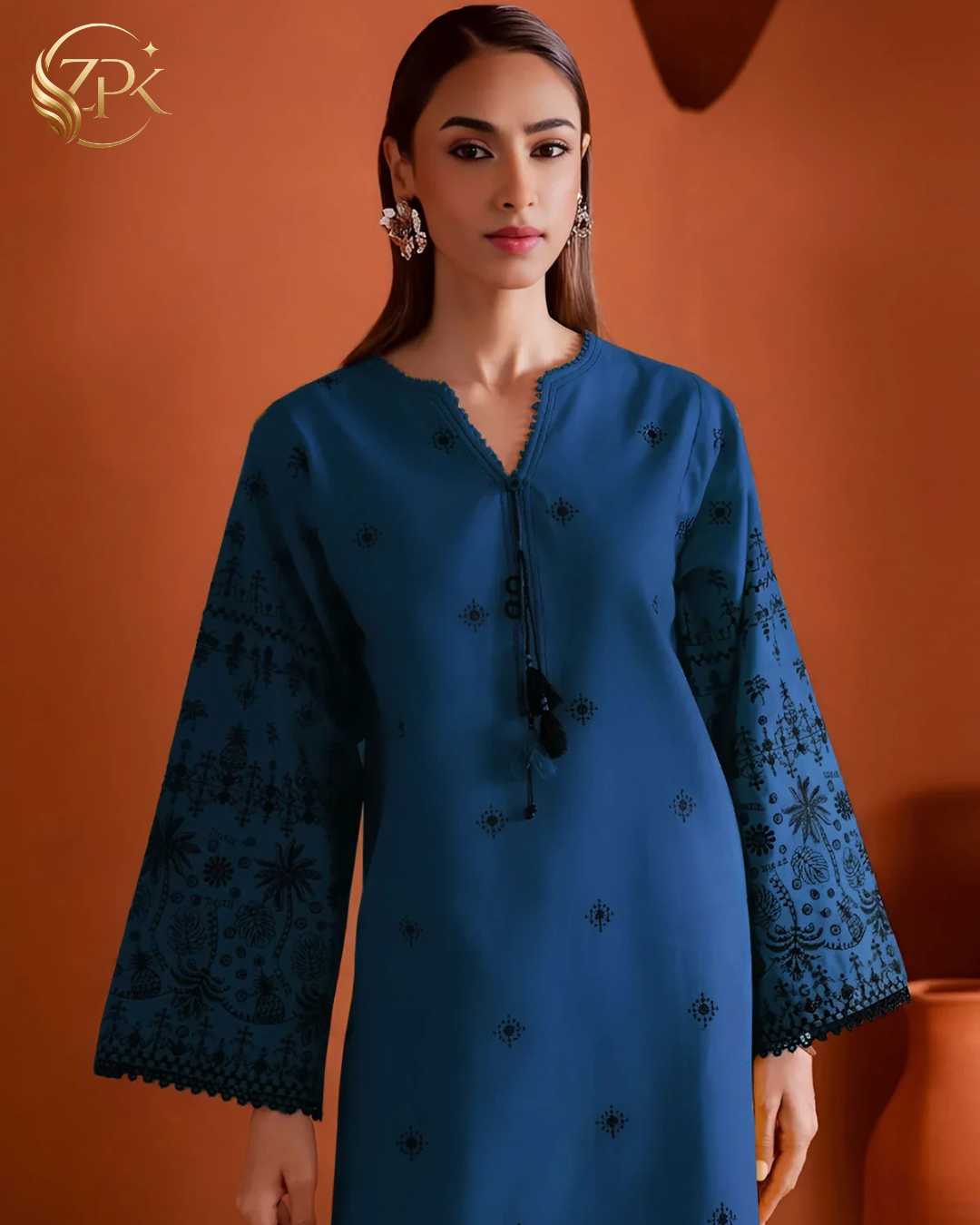BATIK-2PC LAWN EMBROIDERED SHIRT WITH EMBROIDRED SLEEVES & DYED TROUSER-ZPK-207
