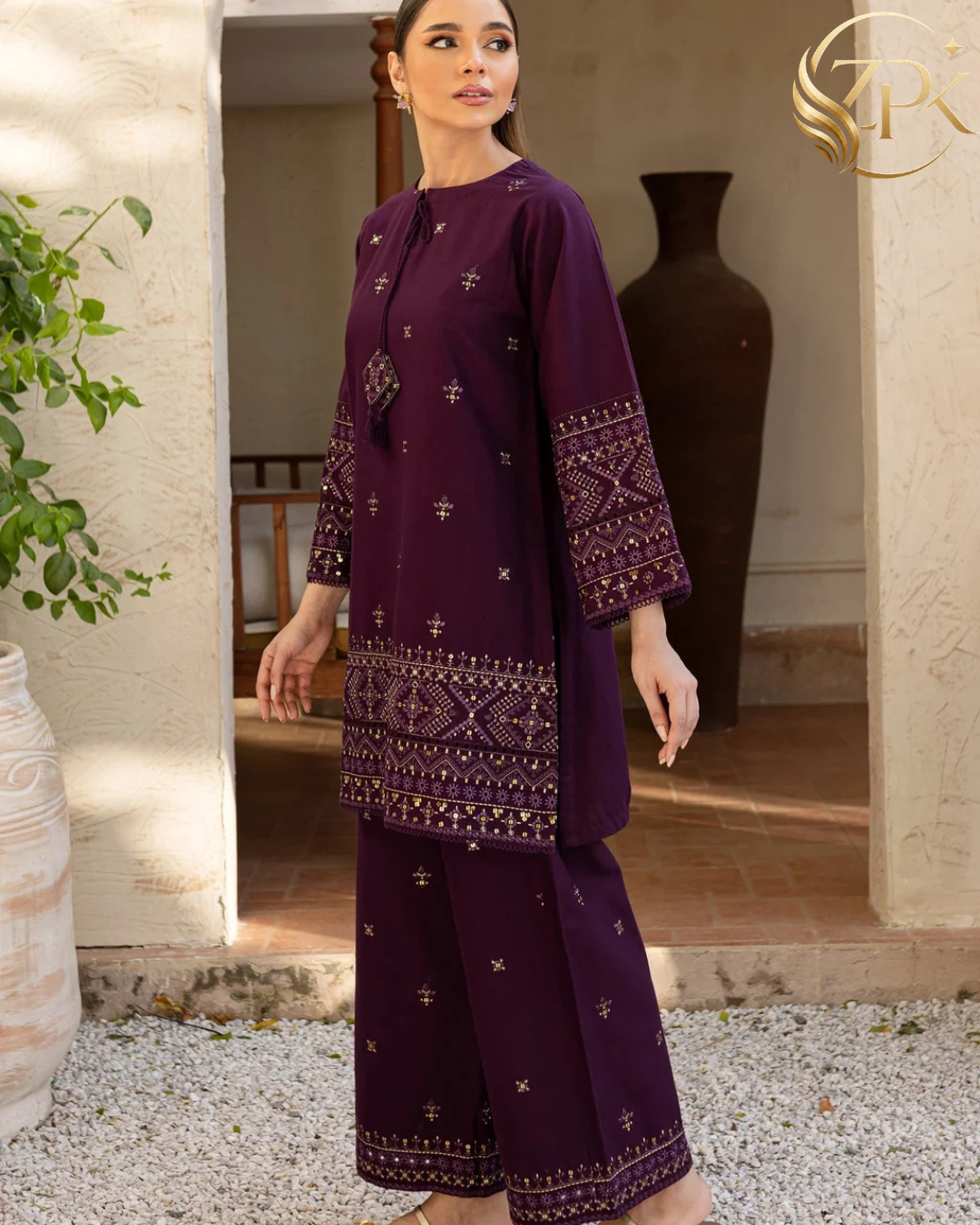 BATIK-2PC LAWN SEQUIN EMBROIDERED SHIRT WITH SEQUIN EMBROIDERED TROUSER-ZPK-202