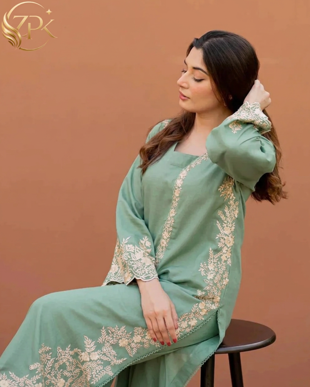 LAJWANTI-2PC LAWN EMB SHIRT WITH LAWN EMB SLEEVES AND DYED TROUSER-ZPK-214