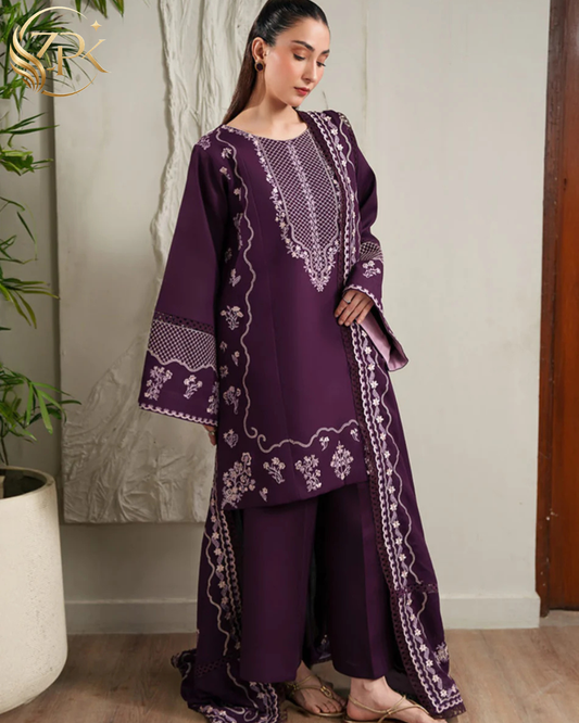 ETHNC-3PC LAWN EMBROIDERED SHIRT WITH LAWN EMBROIDERED DUPATTA AND TROUSER-ZPK-4871