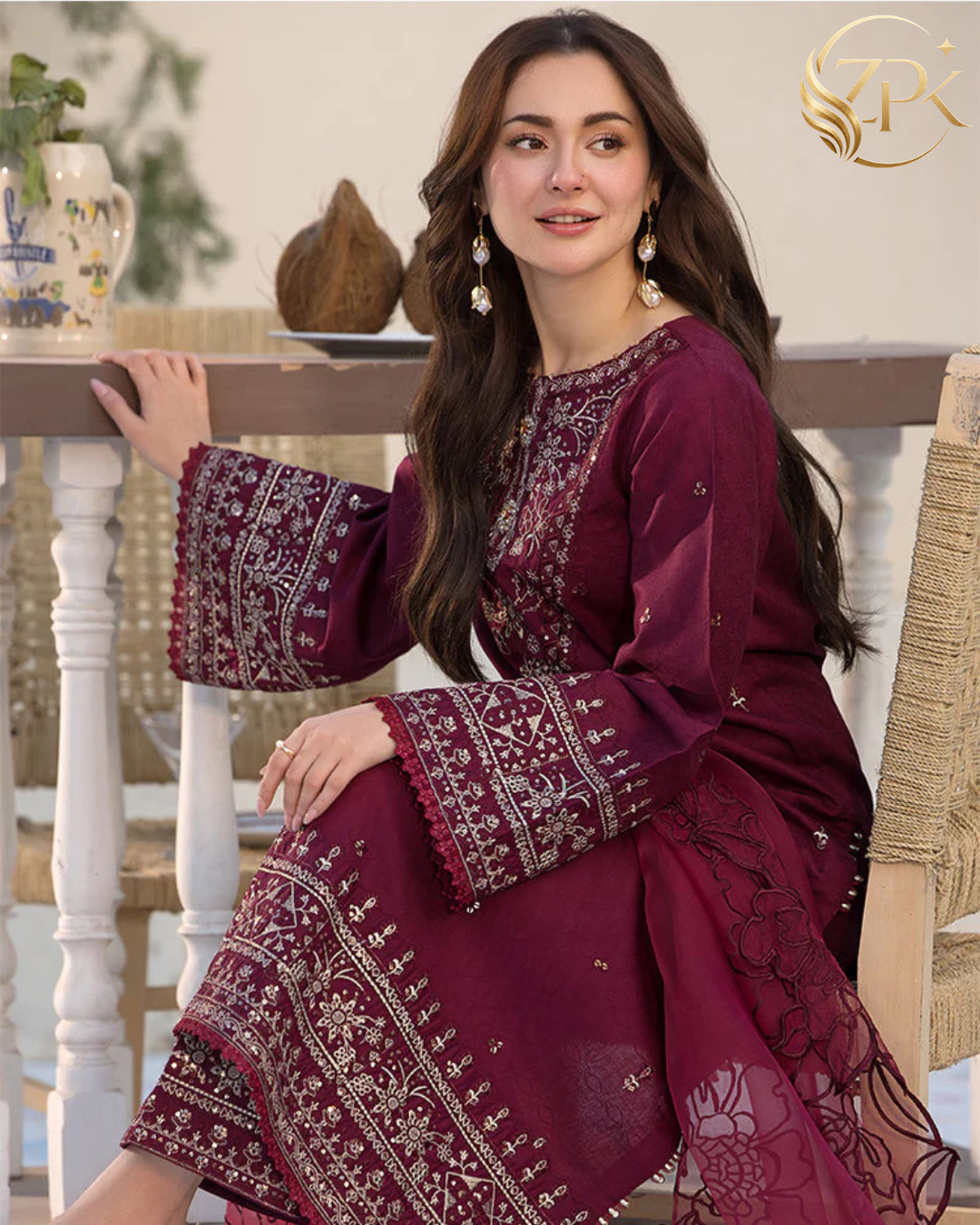 QALAMQAR-3PC LAWN EMBROIDERED SHIRT WITH ORGANZA EMBROIDERED DUPATTA AND EMB TROUSER-ZPK-4532