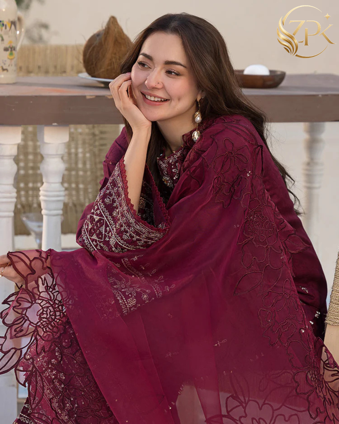 QALAMQAR-3PC LAWN EMBROIDERED SHIRT WITH ORGANZA EMBROIDERED DUPATTA AND EMB TROUSER-ZPK-4532