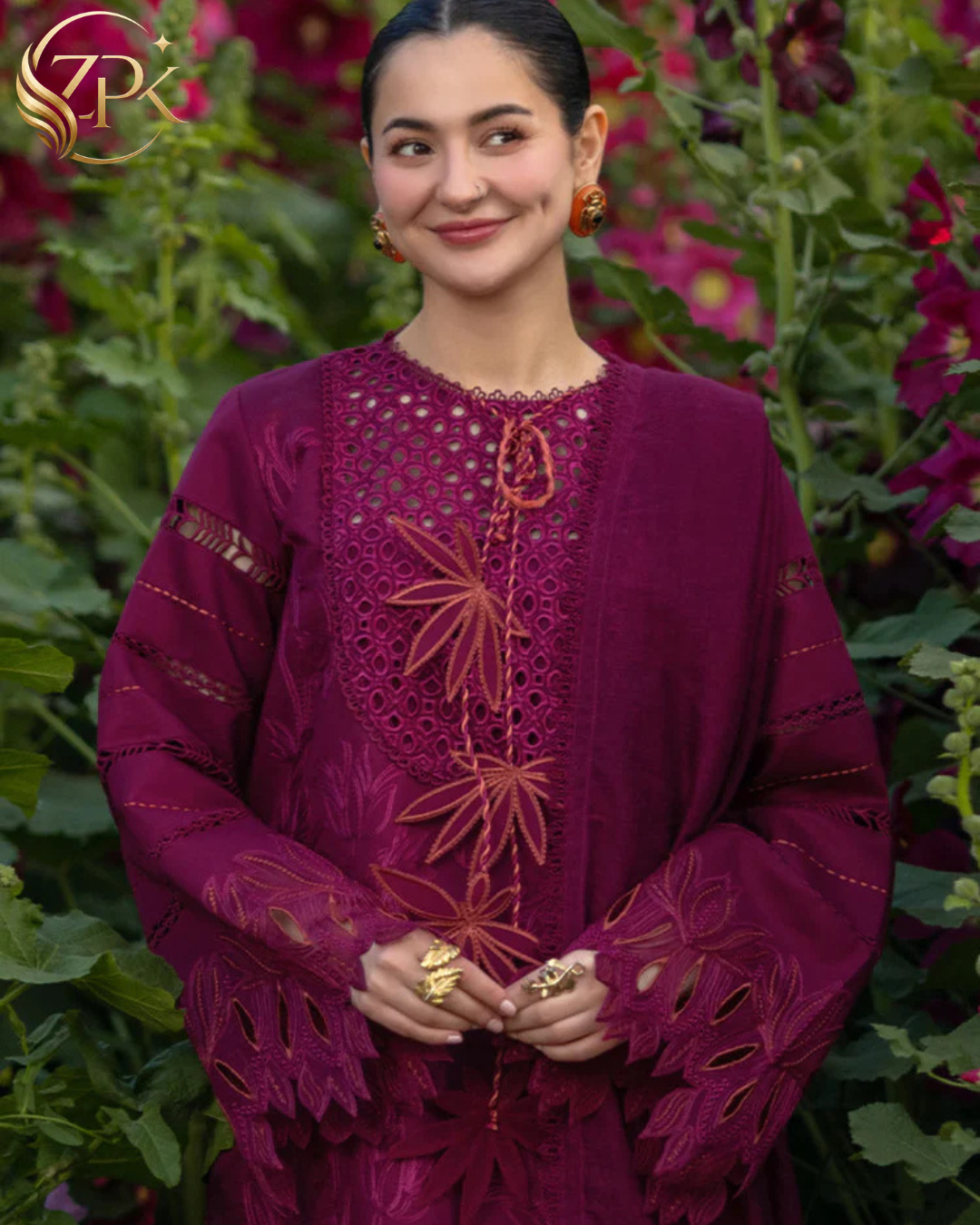 RANG RASIYA-3PC LAWN CHIKAN EMBROIDERED SHIRT WITH KHADDI NET EMB DUPATTA AND EMB TROUSER-ZPK-4885