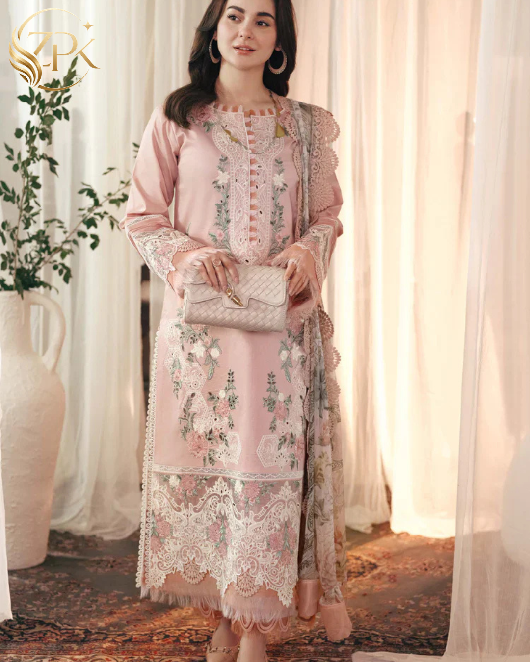 JADE-3PC LAWN EMBROIDERED SHIRT WITH CHIFFON PRINTED DUPATTA AND TROUSER-ZPK-4517