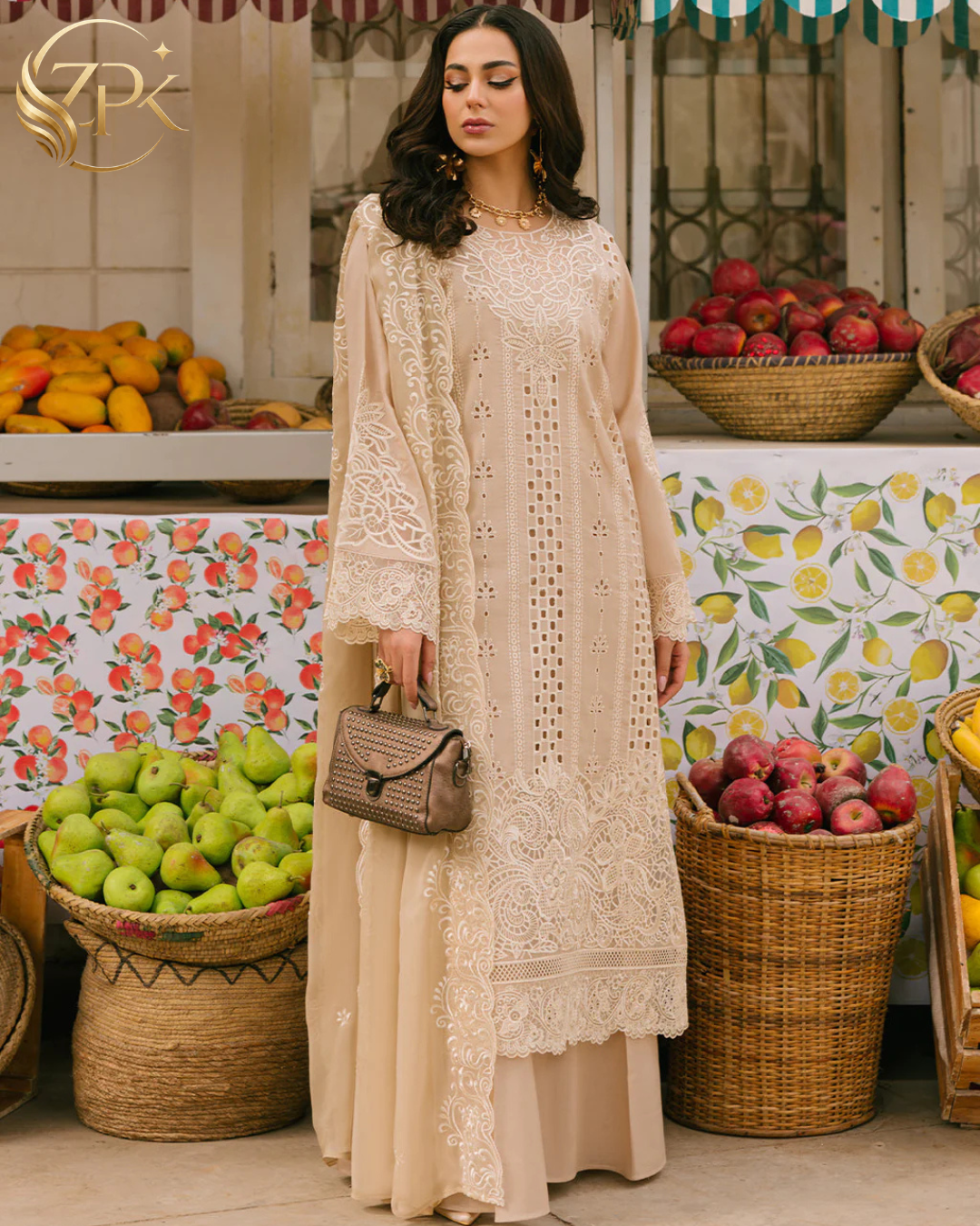 MAHNUR-3PC LAWN CHIKAANKARI EMBROIDERED SHIRT WITH KHADDI NET EMB DUPATTA AND TROUSER -ZPK-4703