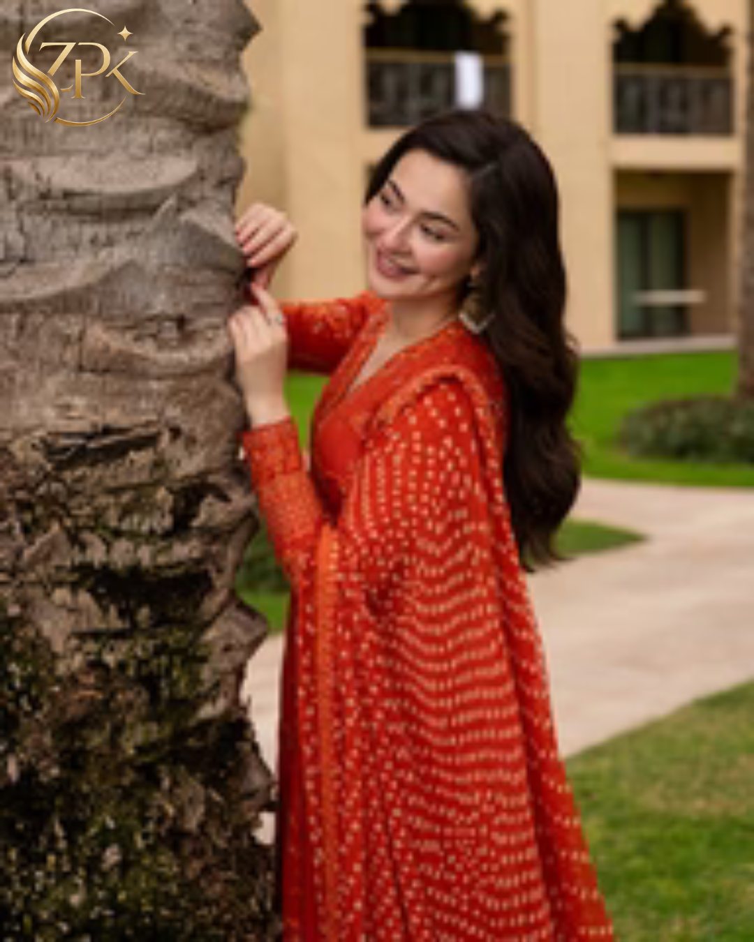 FAIZA SAQLAIN-FROCK 3PC LAWN EMBROIDERED SHIRT WITH CHUNRI PRINTED EMBROIDERED DUPATTA AND TROUSER-ZPK-4866