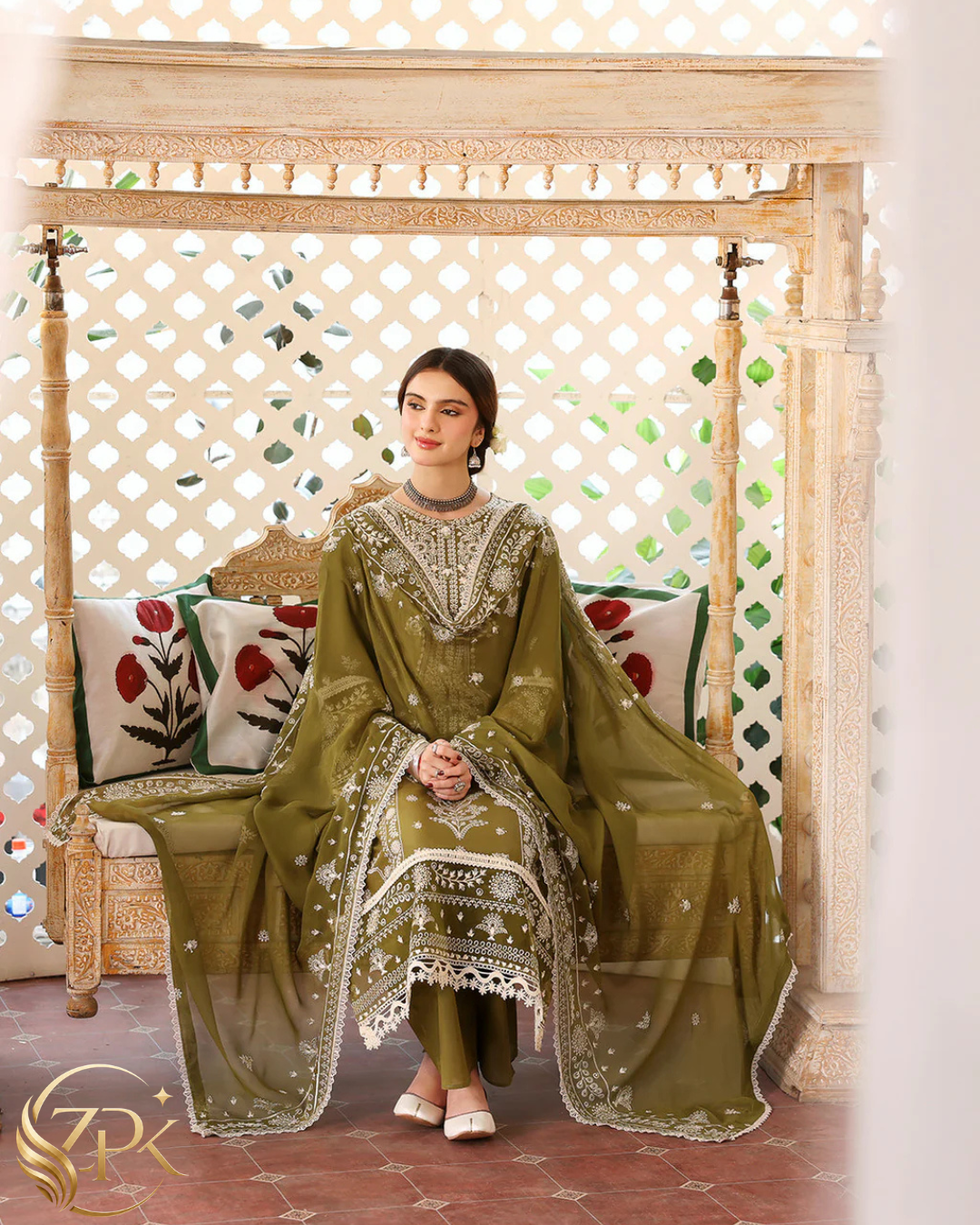MAHNUR-3PC LAWN EMBROIDERED SHIRT WITH LAWN EMBROIDERED DUPATTA & TROUSER-ZPK-4522