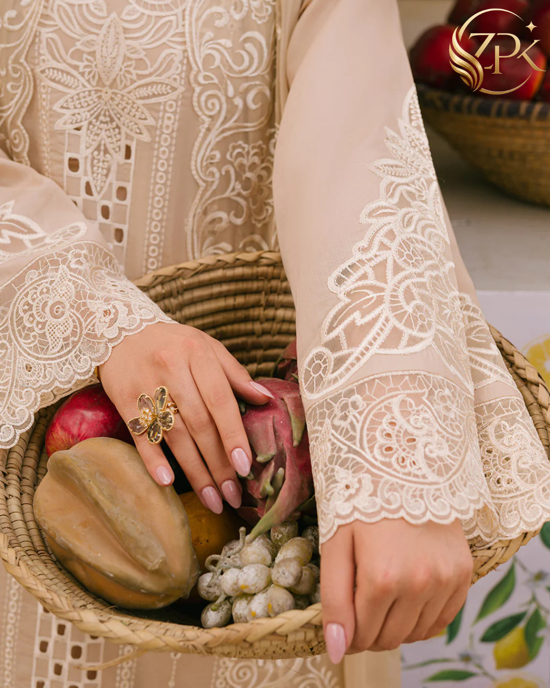 MAHNUR-3PC LAWN CHIKAANKARI EMBROIDERED SHIRT WITH KHADDI NET EMB DUPATTA AND TROUSER -ZPK-4703