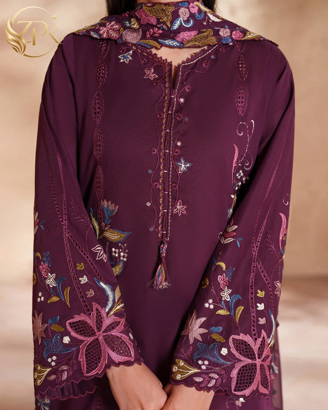 IZNIK-3PC LAWN EMBROIDERED SHIRT WITH KHAADI NET EMBROIDERED DUPATTA AND TROUSER-ZPK-4833