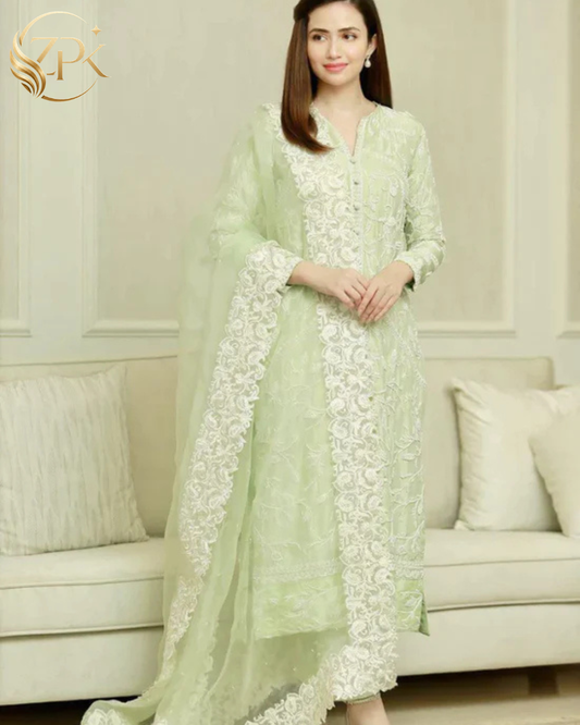 BAREEZE- 3PC LAWN EMBROIDERED SHIRT WITH ORGANZA EMBROIDERED DUPATTA & TROUSER-ZPK-4605