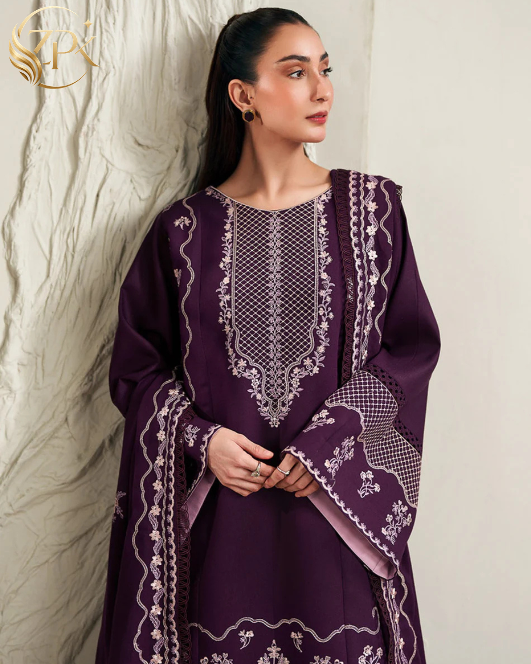 ETHNC-3PC LAWN EMBROIDERED SHIRT WITH LAWN EMBROIDERED DUPATTA AND TROUSER-ZPK-4871