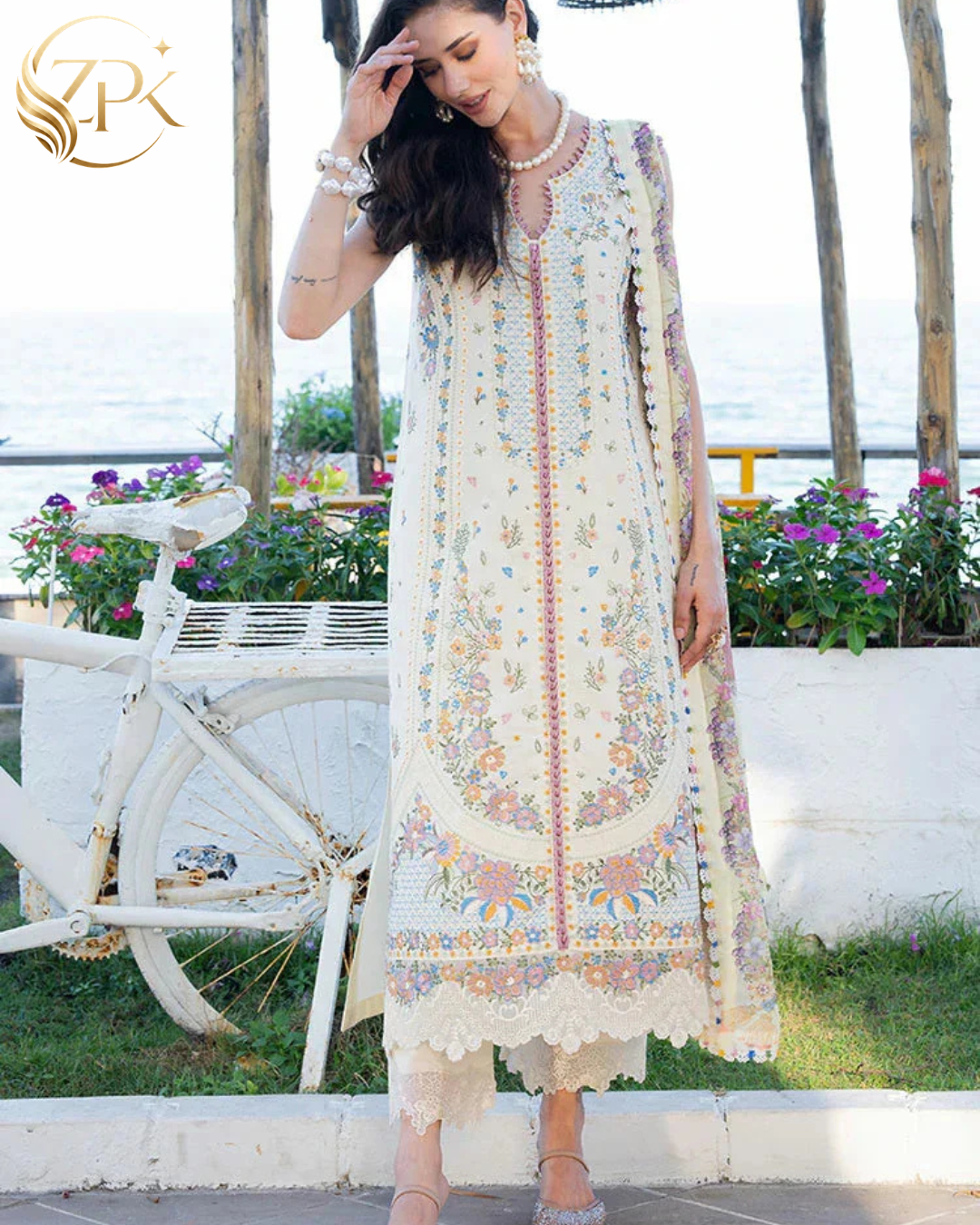 MUSHQ-3PC LAWN HEAVY EMBROIDERED SHIRT WITH CHIFFON PRINTED DUPATTA AND TROUSER-ZPK-4862