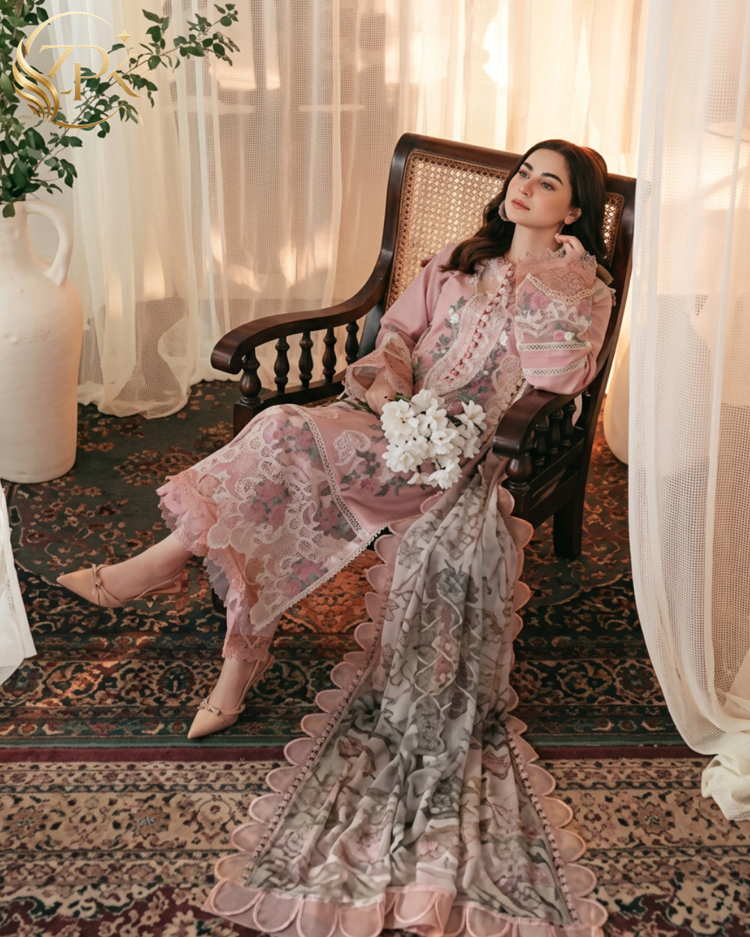 JADE-3PC LAWN EMBROIDERED SHIRT WITH CHIFFON PRINTED DUPATTA AND TROUSER-ZPK-4517