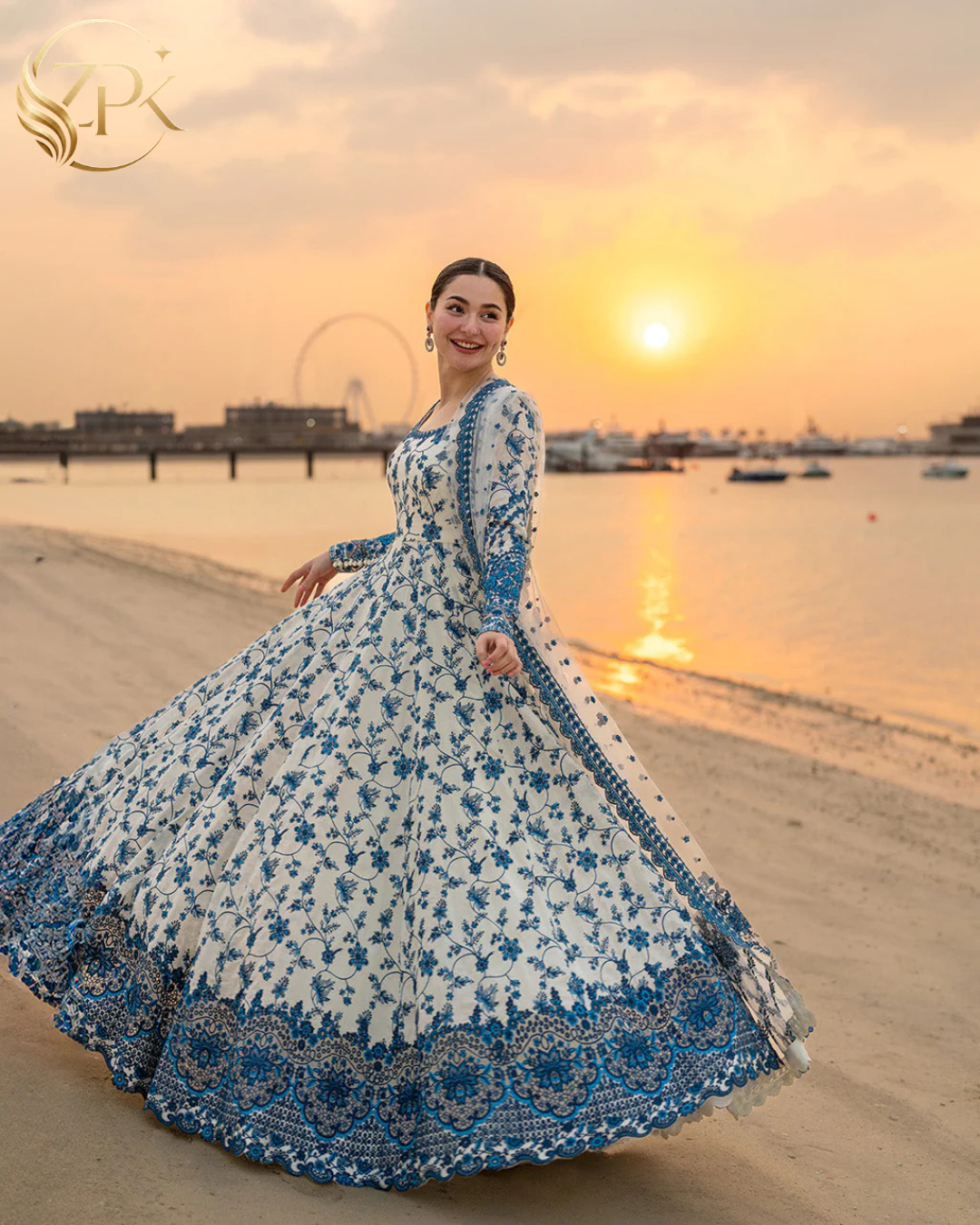 FAIZA SAQLAIN-FROCK 3PC LAWN EMBROIDERED SHIRT WITH NET EMBROIDERED DUPATTA AND TROUSER-ZPK-4847