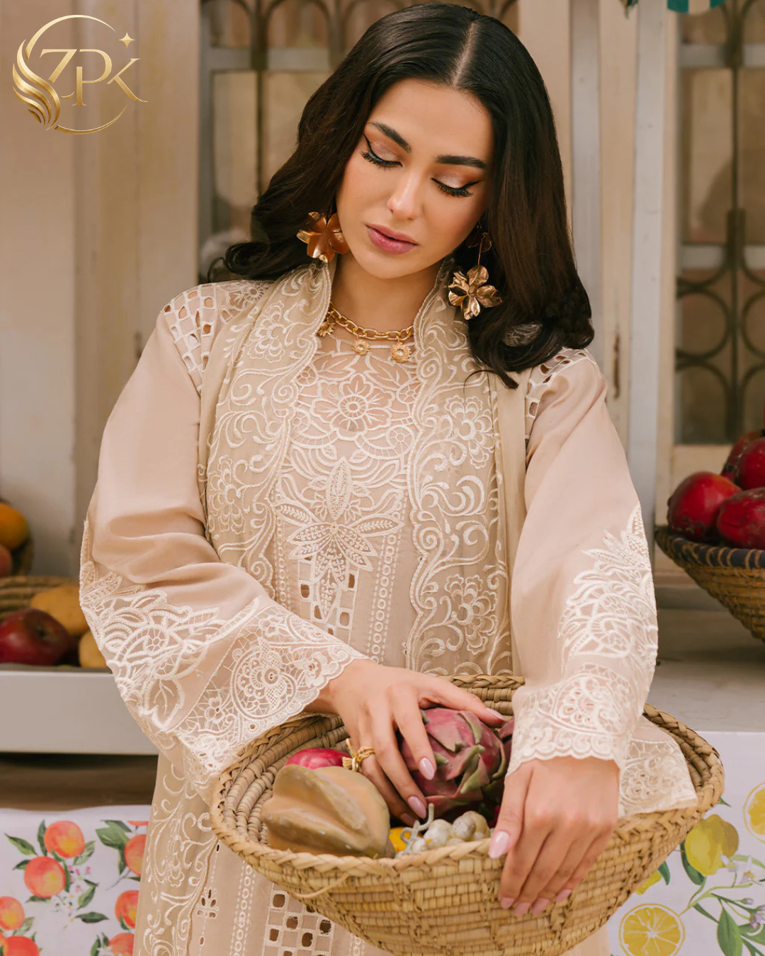 MAHNUR-3PC LAWN CHIKAANKARI EMBROIDERED SHIRT WITH KHADDI NET EMB DUPATTA AND TROUSER -ZPK-4703
