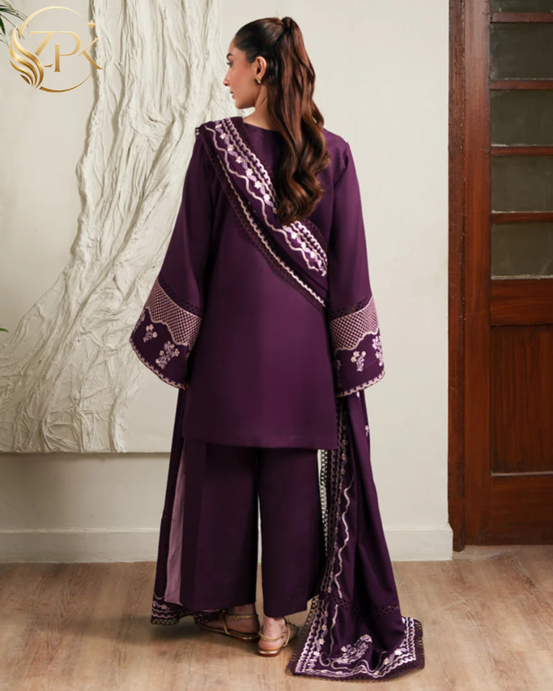 ETHNC-3PC LAWN EMBROIDERED SHIRT WITH LAWN EMBROIDERED DUPATTA AND TROUSER-ZPK-4871