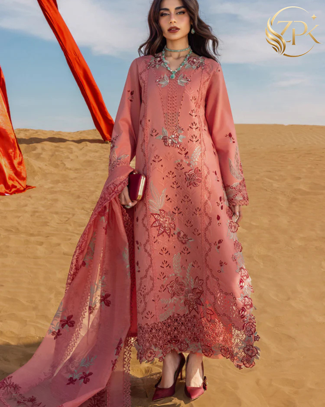 RANG RASIYA-3PC LAWN CHIKANKARI EMBROIDERED SHIRT WITH KHAADI NET EMBROIDERED DUPATTA AND TROUSER -ZPK-4775