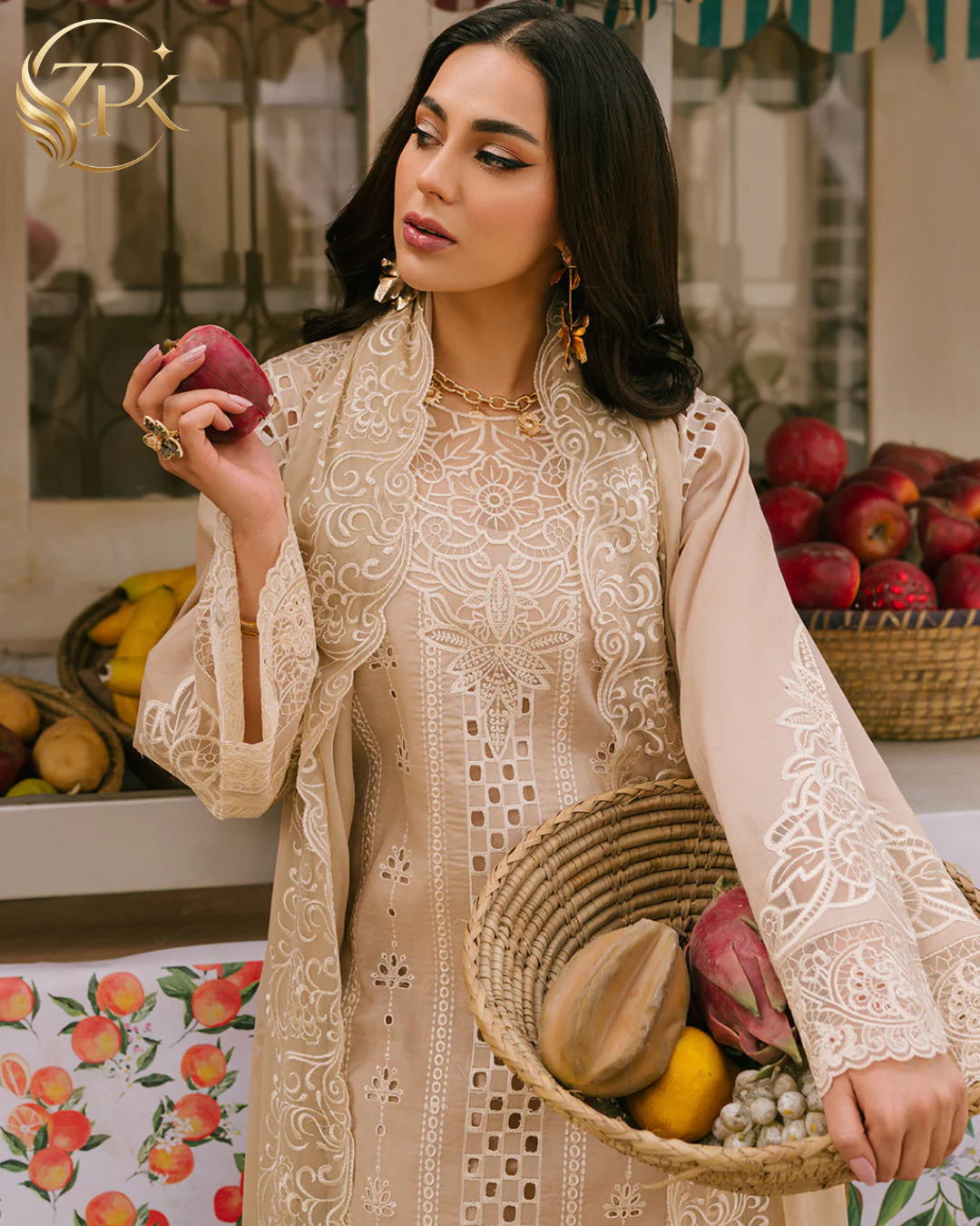 MAHNUR-3PC LAWN CHIKAANKARI EMBROIDERED SHIRT WITH KHADDI NET EMB DUPATTA AND TROUSER -ZPK-4703