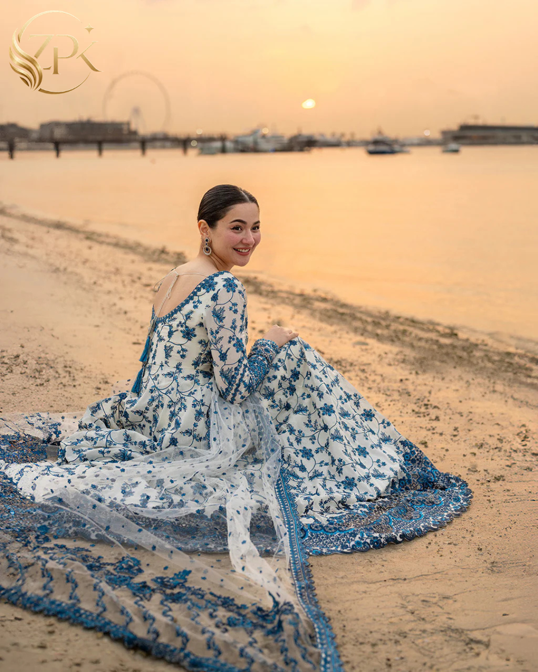 FAIZA SAQLAIN-FROCK 3PC LAWN EMBROIDERED SHIRT WITH NET EMBROIDERED DUPATTA AND TROUSER-ZPK-4847