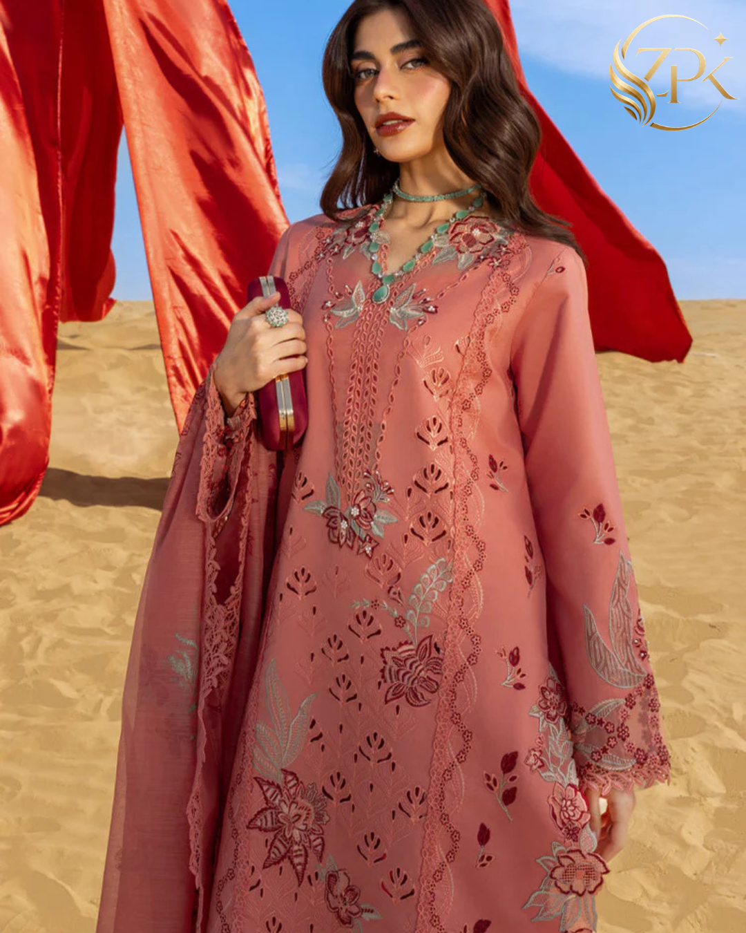 RANG RASIYA-3PC LAWN CHIKANKARI EMBROIDERED SHIRT WITH KHAADI NET EMBROIDERED DUPATTA AND TROUSER -ZPK-4775