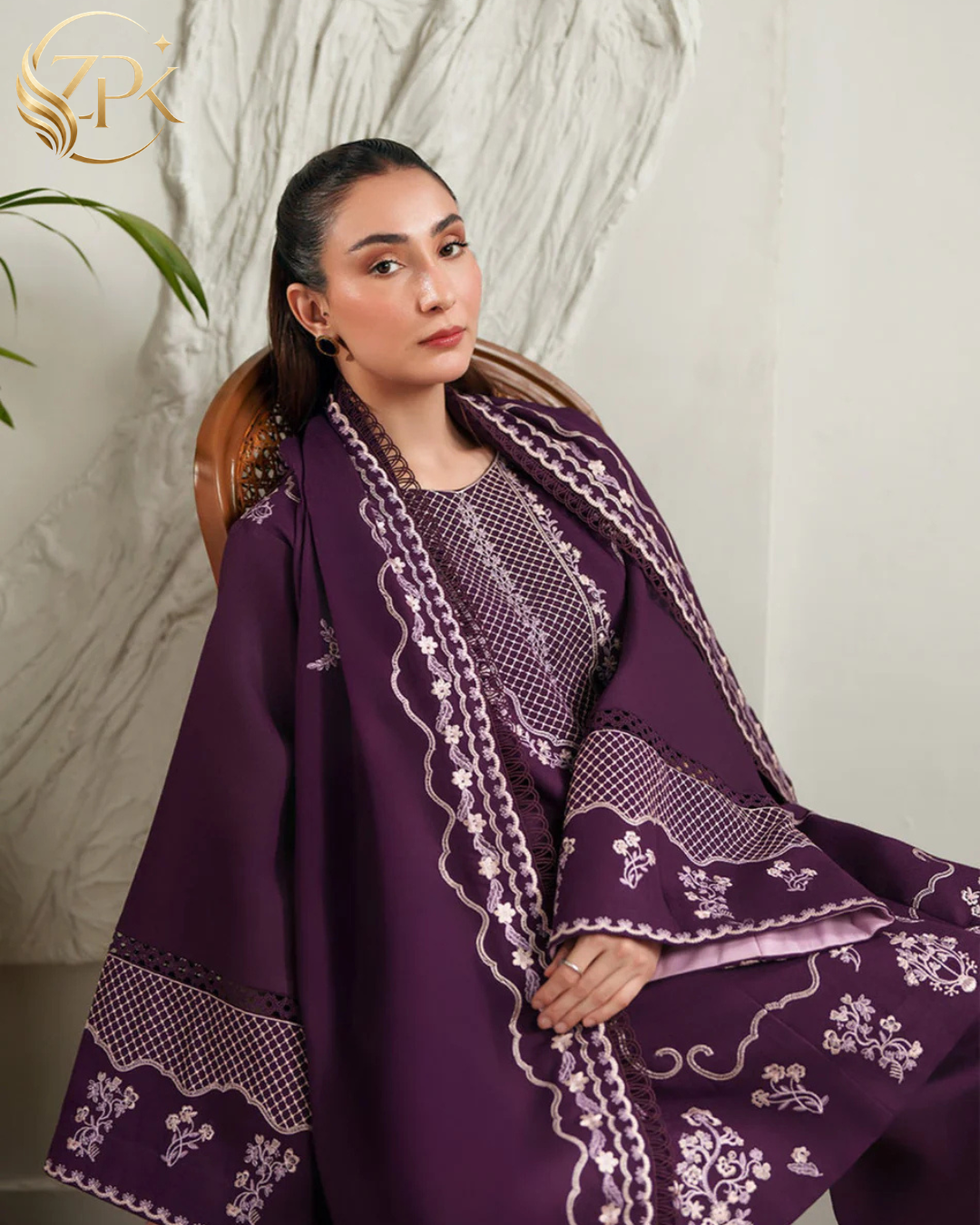 ETHNC-3PC LAWN EMBROIDERED SHIRT WITH LAWN EMBROIDERED DUPATTA AND TROUSER-ZPK-4871