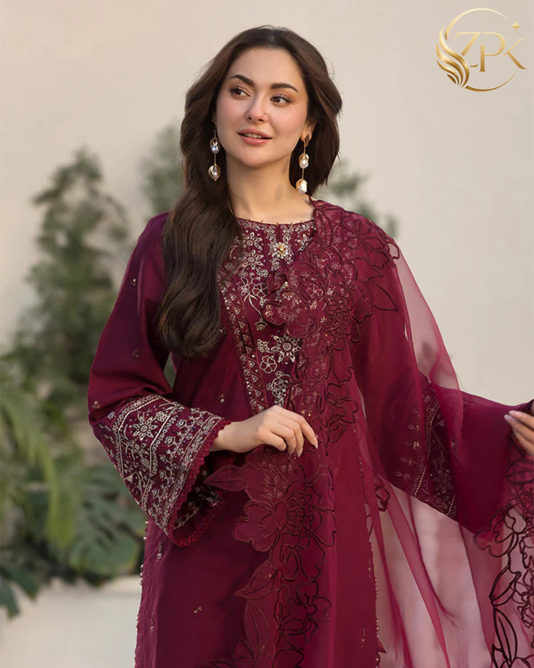 QALAMQAR-3PC LAWN EMBROIDERED SHIRT WITH ORGANZA EMBROIDERED DUPATTA AND EMB TROUSER-ZPK-4532