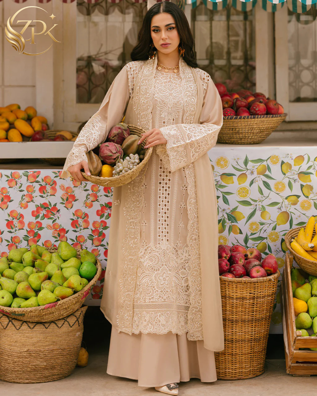 MAHNUR-3PC LAWN CHIKAANKARI EMBROIDERED SHIRT WITH KHADDI NET EMB DUPATTA AND TROUSER -ZPK-4703