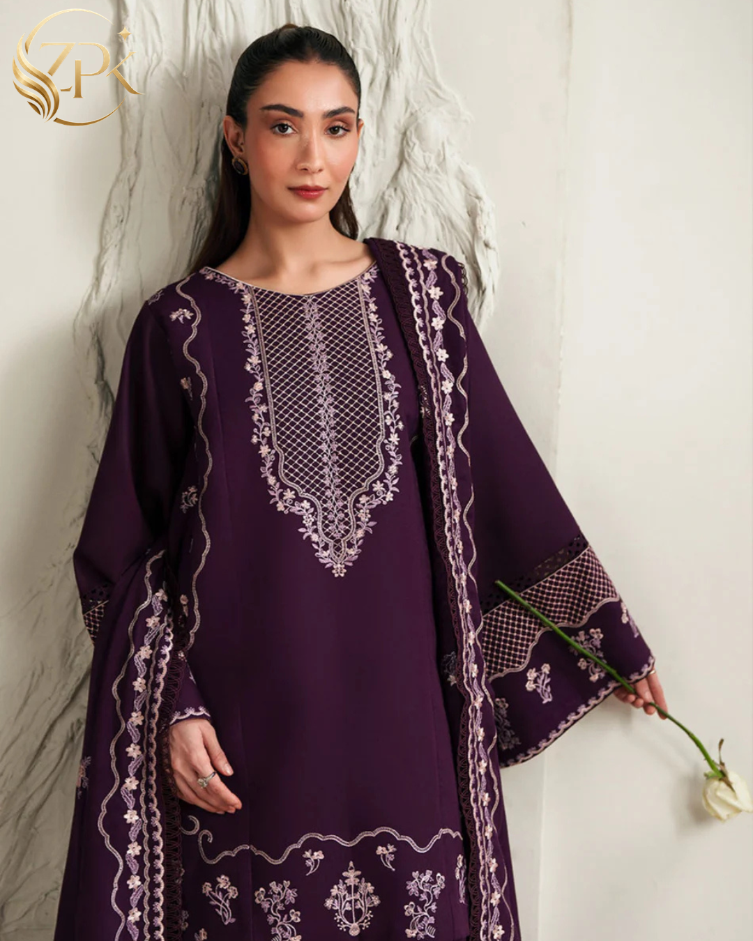 ETHNC-3PC LAWN EMBROIDERED SHIRT WITH LAWN EMBROIDERED DUPATTA AND TROUSER-ZPK-4871