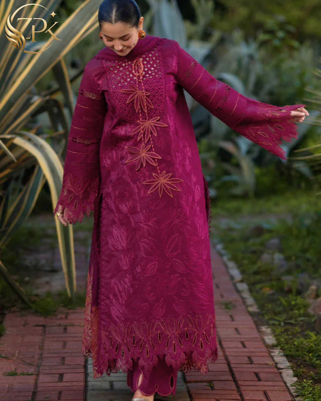 RANG RASIYA-3PC LAWN CHIKAN EMBROIDERED SHIRT WITH KHADDI NET EMB DUPATTA AND EMB TROUSER-ZPK-4885
