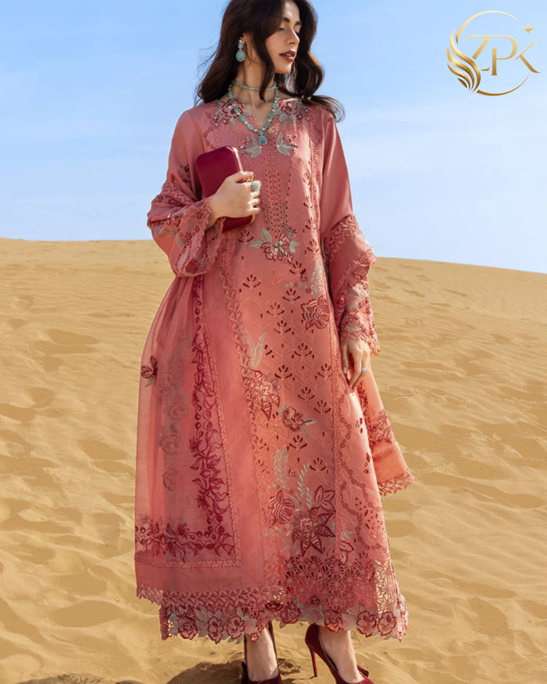 RANG RASIYA-3PC LAWN CHIKANKARI EMBROIDERED SHIRT WITH KHAADI NET EMBROIDERED DUPATTA AND TROUSER -ZPK-4775