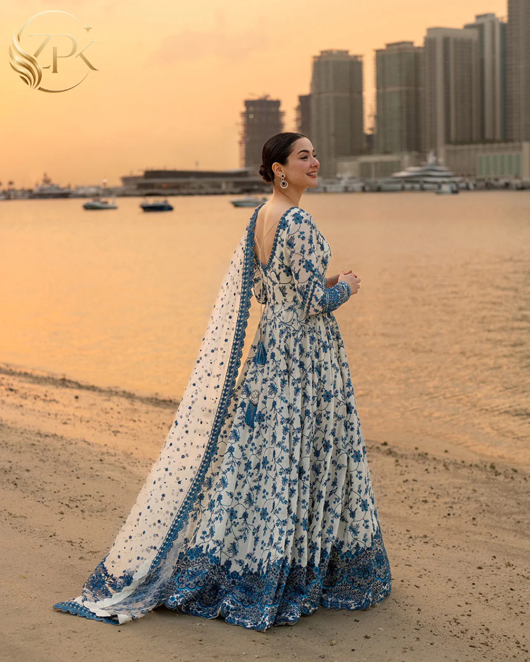 FAIZA SAQLAIN-FROCK 3PC LAWN EMBROIDERED SHIRT WITH NET EMBROIDERED DUPATTA AND TROUSER-ZPK-4847