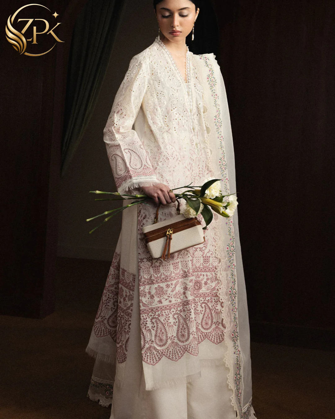 ZARA SHAHJAHAN-3PC LAWN EMBROIDERED SHIRT WITH KHADDI NET EMB DUPATTA AND EMB TROUSER-ZPK-4893