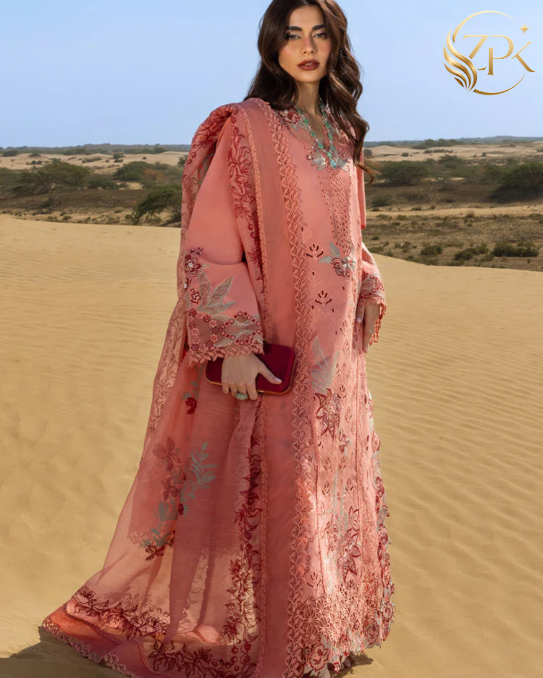 RANG RASIYA-3PC LAWN CHIKANKARI EMBROIDERED SHIRT WITH KHAADI NET EMBROIDERED DUPATTA AND TROUSER -ZPK-4775