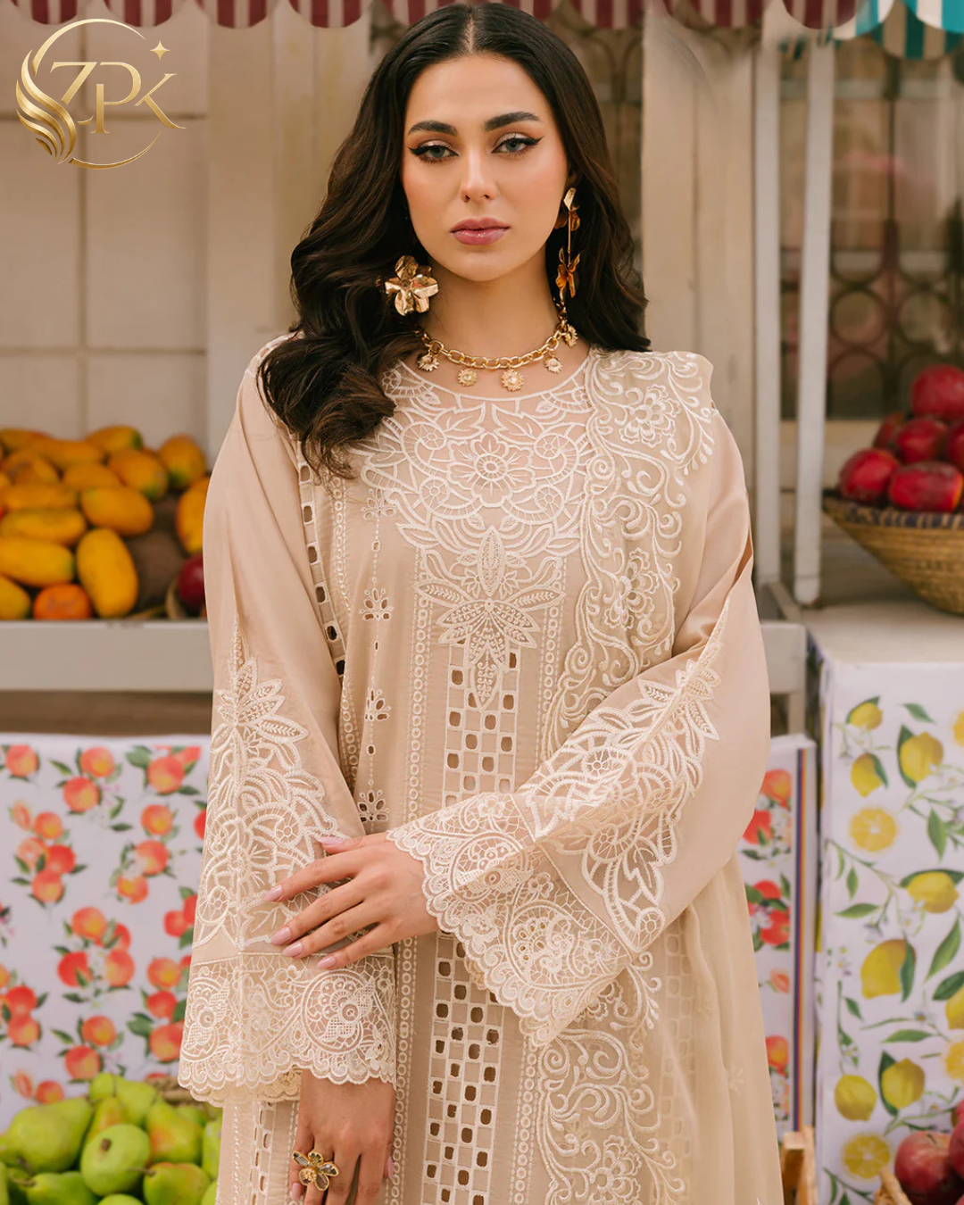 MAHNUR-3PC LAWN CHIKAANKARI EMBROIDERED SHIRT WITH KHADDI NET EMB DUPATTA AND TROUSER -ZPK-4703