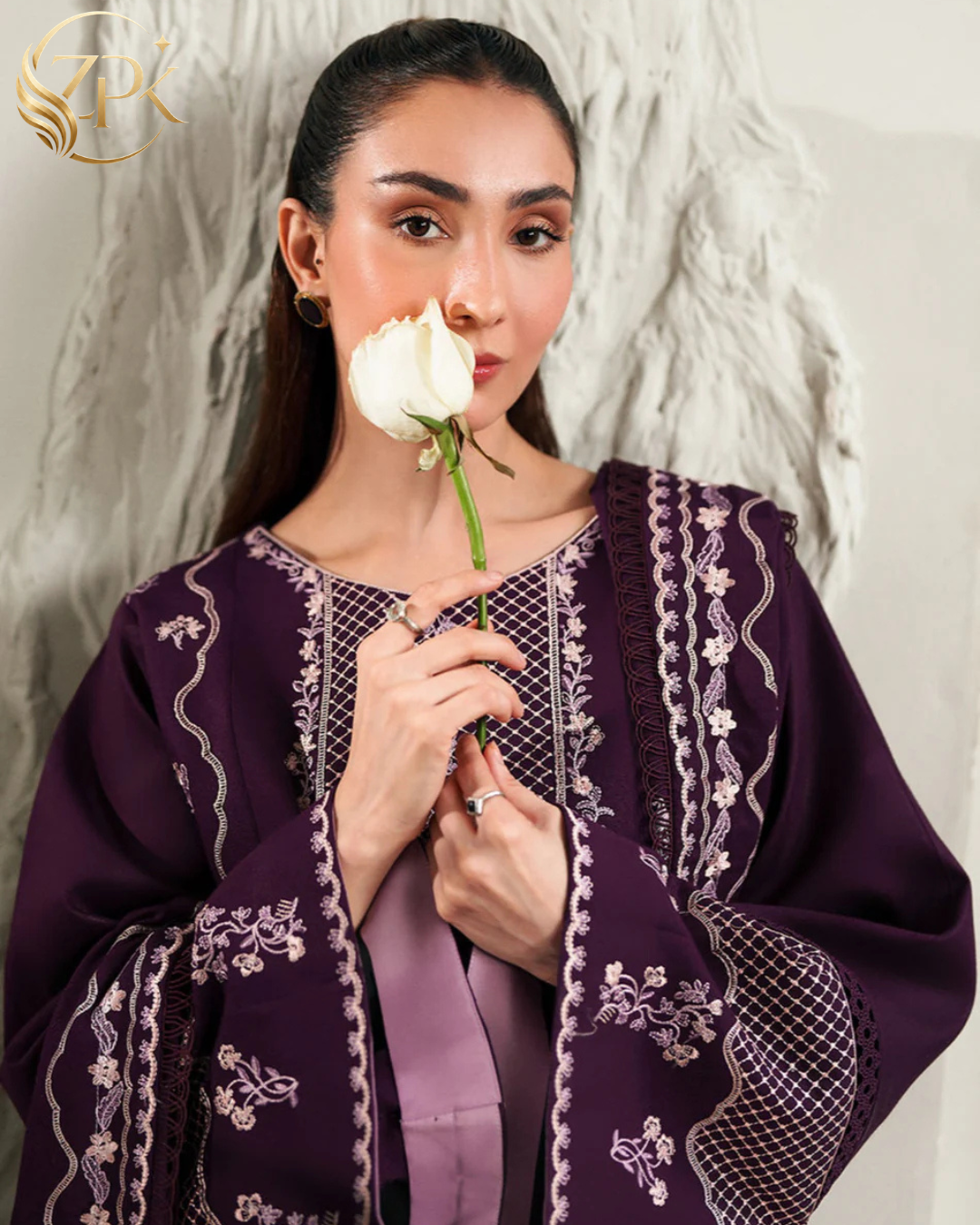 ETHNC-3PC LAWN EMBROIDERED SHIRT WITH LAWN EMBROIDERED DUPATTA AND TROUSER-ZPK-4871
