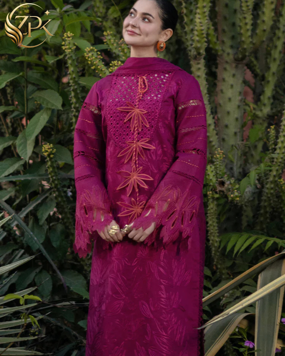 RANG RASIYA-3PC LAWN CHIKAN EMBROIDERED SHIRT WITH KHADDI NET EMB DUPATTA AND EMB TROUSER-ZPK-4885