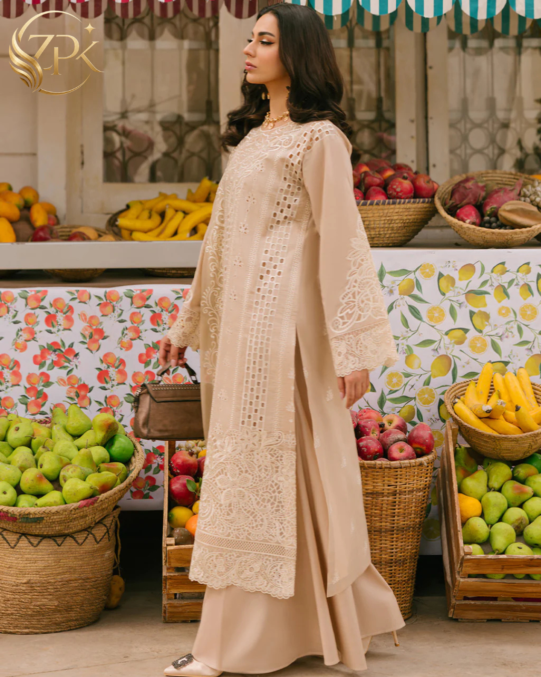 MAHNUR-3PC LAWN CHIKAANKARI EMBROIDERED SHIRT WITH KHADDI NET EMB DUPATTA AND TROUSER -ZPK-4703