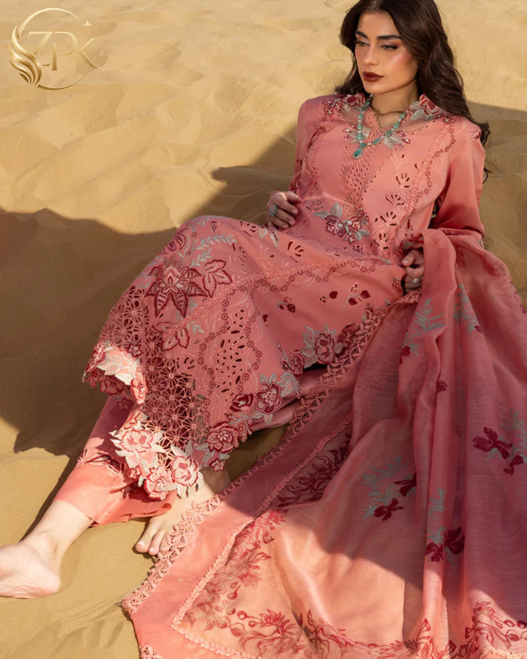 RANG RASIYA-3PC LAWN CHIKANKARI EMBROIDERED SHIRT WITH KHAADI NET EMBROIDERED DUPATTA AND TROUSER -ZPK-4775