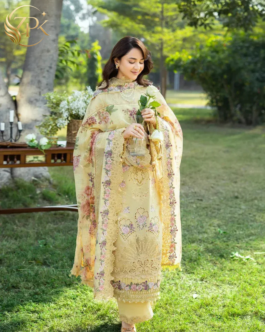 RANG RASIYA-3PC LAWN EMBROIDERED SHIRT WITH CHIFFON PRINTED EMBROIDERED DUPATTA AND TROUSER-ZPK-4801