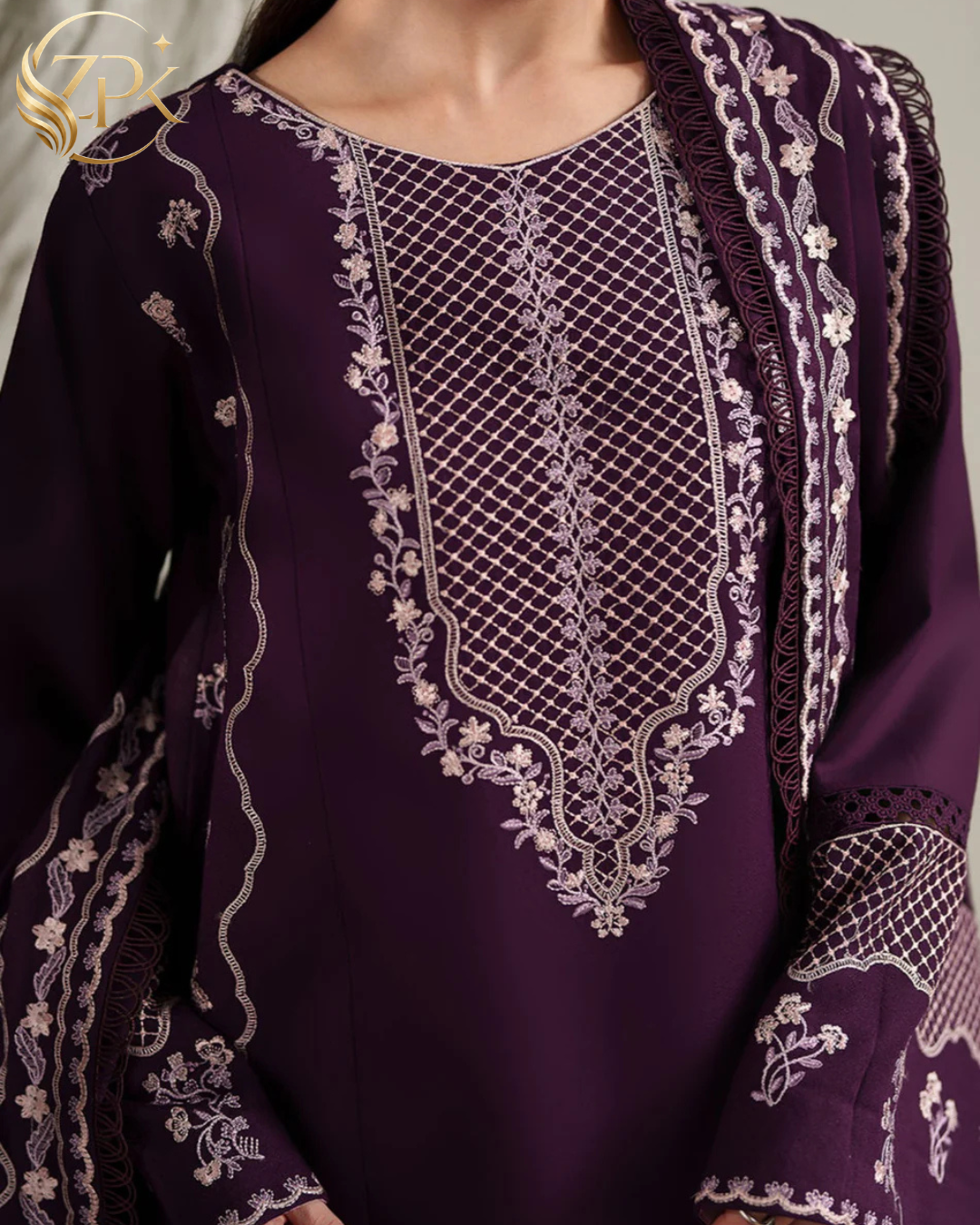 ETHNC-3PC LAWN EMBROIDERED SHIRT WITH LAWN EMBROIDERED DUPATTA AND TROUSER-ZPK-4871