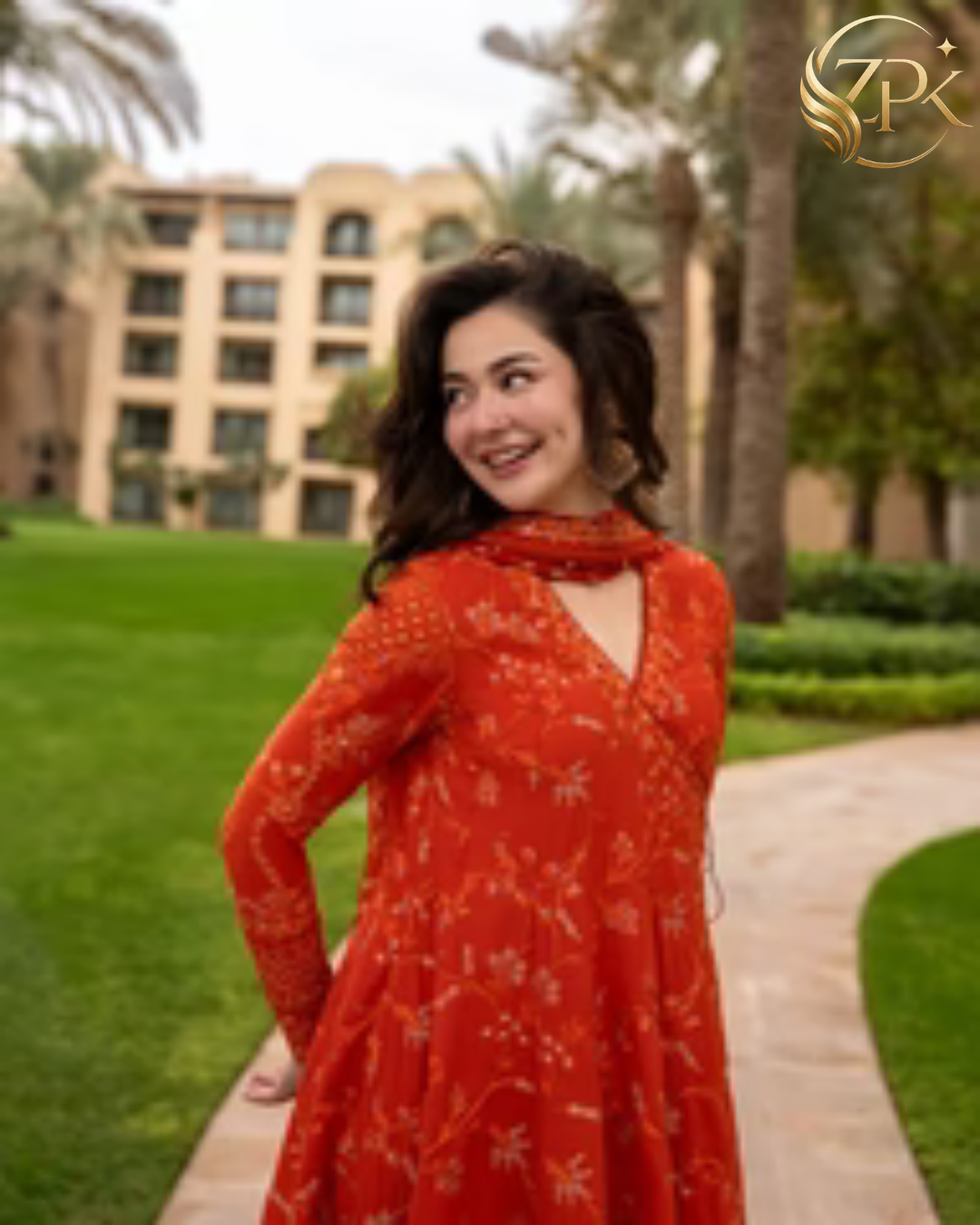FAIZA SAQLAIN-FROCK 3PC LAWN EMBROIDERED SHIRT WITH CHUNRI PRINTED EMBROIDERED DUPATTA AND TROUSER-ZPK-4866
