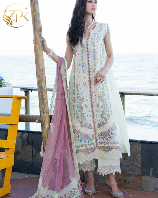 MUSHQ-3PC LAWN HEAVY EMBROIDERED SHIRT WITH CHIFFON PRINTED DUPATTA AND TROUSER-ZPK-4862