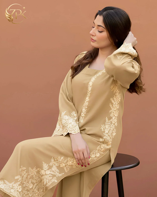 LAJWANTI-2PC LAWN EMBROIDERED SHIRT WITH EMBROIDRED SLEEVES & DYED TROUSER-ZPK-214