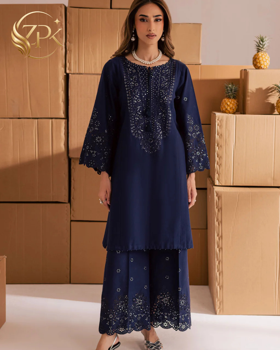 BATIK-2PIECE LAWN SEQUIN & CHIKAN EMB NECKLINE WITH SEQUIN EMB TROUSER-ZPK-245