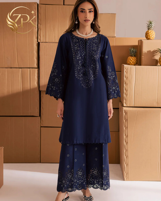 BATIK-2PIECE LAWN SEQUIN & CHIKAN EMB NECKLINE WITH SEQUIN EMB TROUSER-ZPK-245