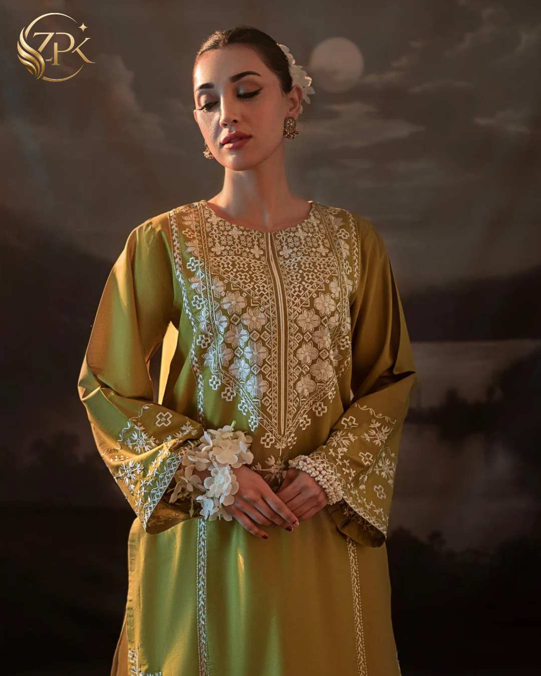 URGE-2PC LAWN EMBROIDERED SHIRT WITH EMBROIDRED SLEEVES & TROUSER-ZPK-226