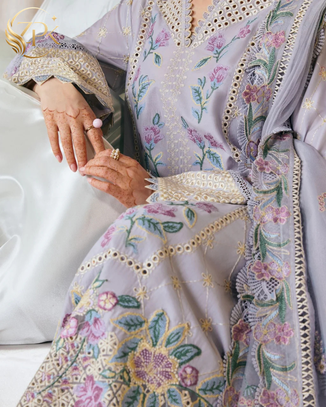 MARYAM HUSSAIN-3PC LAWN EMBROIDERED SHIRT WITH KHADDI NET EMB DUPATTA AND TROUSER-ZPK-4913