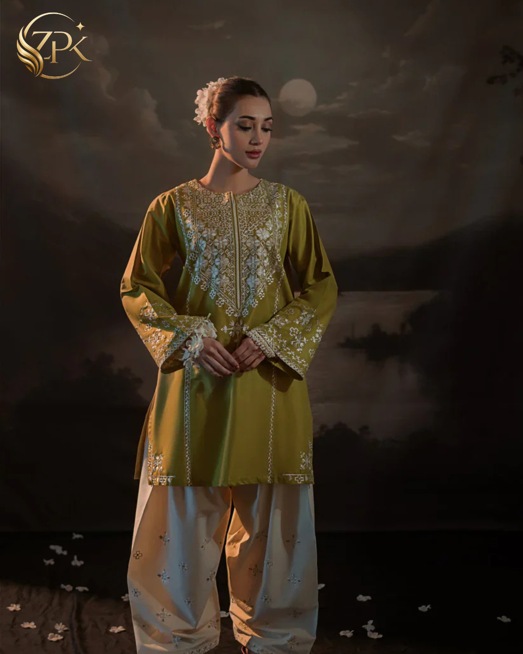URGE-2PC LAWN EMBROIDERED SHIRT WITH EMBROIDRED SLEEVES & TROUSER-ZPK-226